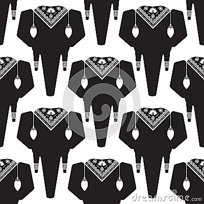 Black and white graphic vector seamless pattern with elephants Vector Illustration