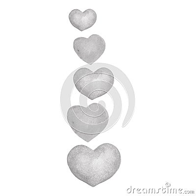 Black and white grey hearts valentines hearts watercolor illustration Cartoon Illustration