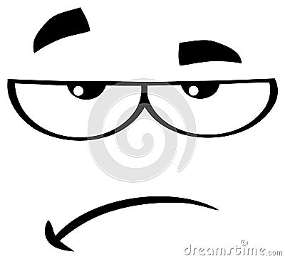 Black And White Grumpy Cartoon Funny Face With Sadness Expression Vector Illustration