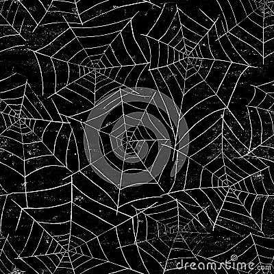 Black and white grunge abstract halloween seamless pattern background with spiderwebs Stock Photo