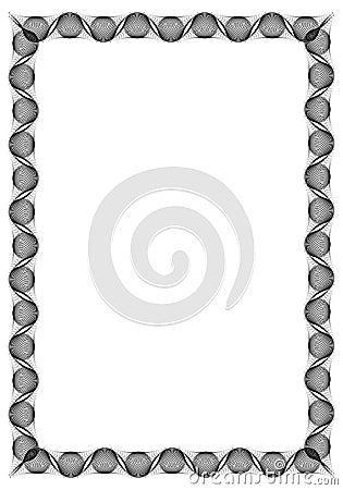 Black and white guilloche vertical frame. Raster clip art. Stock Photo