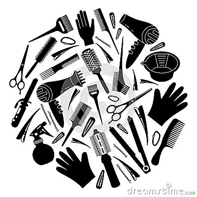 Black and white hairdresser tools concept Vector Illustration