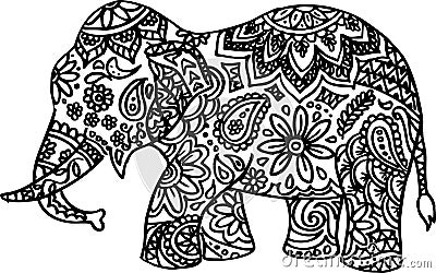 Black and white hand drawn doodle elephant Vector Illustration