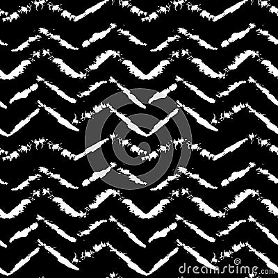 Black and white hand drawn dry brush zig zag seamless pattern. Vector illustration. Vector Illustration