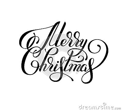 black and white hand lettering inscription Merry Christmas, artistic written for greeting card Vector Illustration