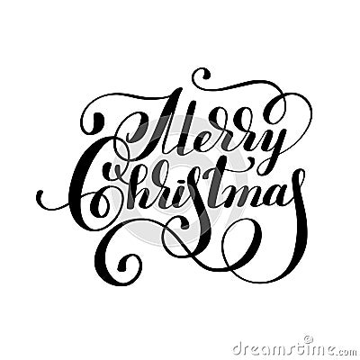 Black and white hand lettering inscription Merry Christmas Vector Illustration