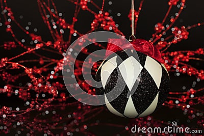 Black White Harlequin Christmas Ornament Stock Photo