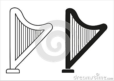 Black And White Harp Icon Flat Design Vector Stock Photo