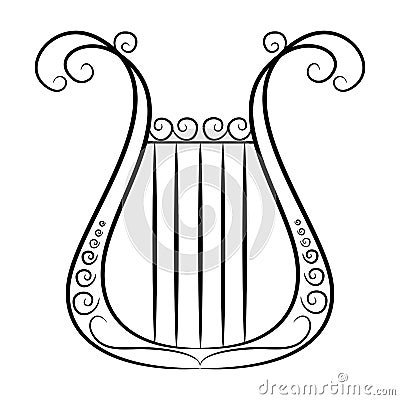 Black and white harp on a white background Vector Illustration