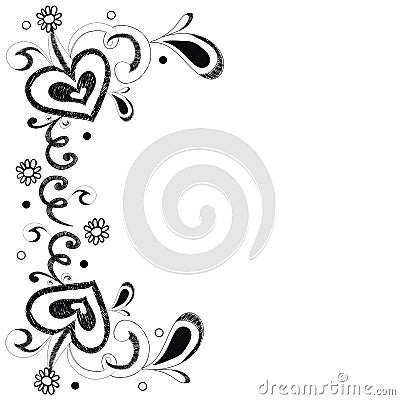 Black and white heart and flower doodle for background or card v Vector Illustration