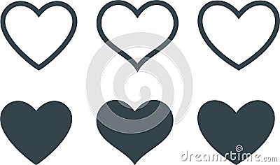 Black and white heart icons set. Concept of love isolated vector. Vector Illustration