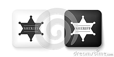 Black and white Hexagonal sheriff star icon isolated on white background. Sheriff badge symbol. Square button. Vector Vector Illustration