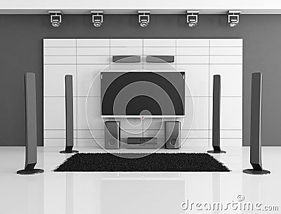 Black and white home theater Stock Photo