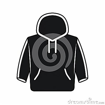 Black And White Hoodie Icon - Minimalistic Flat Design Stock Photo