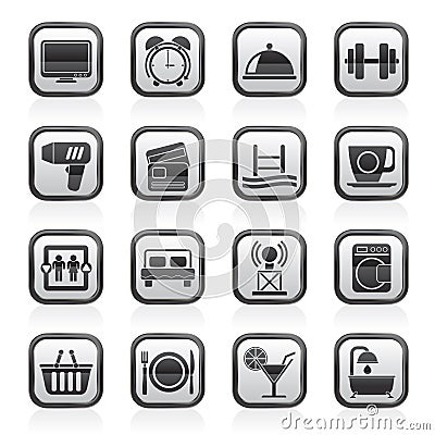 Black and white hotel and Motel facilities icons Vector Illustration