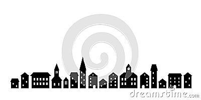 Black and white houses and buildings small town street, vector template illustration Vector Illustration