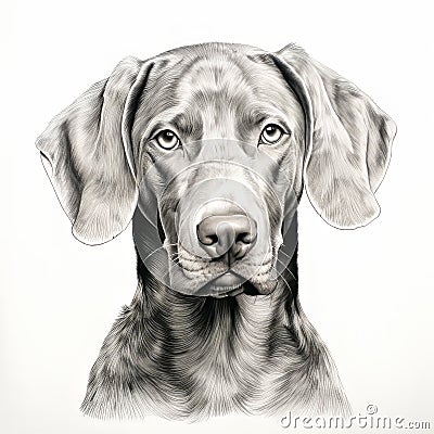 Realistic Charcoal Drawing Of Weimaraner On White Background Stock Photo