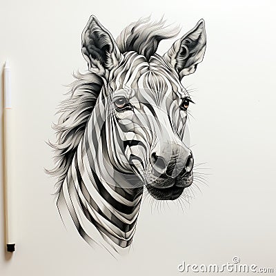 Detailed Zebra Head Drawing By Dusan - Hyper-realistic Animal Illustration Cartoon Illustration