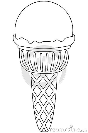 Black and white ice cream ball cone line art icon Vector Illustration