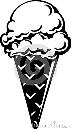 Black and White Ice Cream Cone Illustration Vector Illustration
