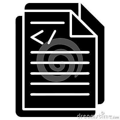 Black and white icon, document symbol, code snippet, Vector Illustration