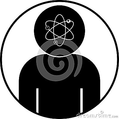 black and white icon man atomic head Stock Photo