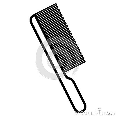 Black and white icon is a simple linear fashionable glamorous comb with a pen and teeth, a hairdresser`s tool for making hair Vector Illustration