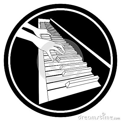 Black and white icon with two contour hands on piano keyboard Vector Illustration