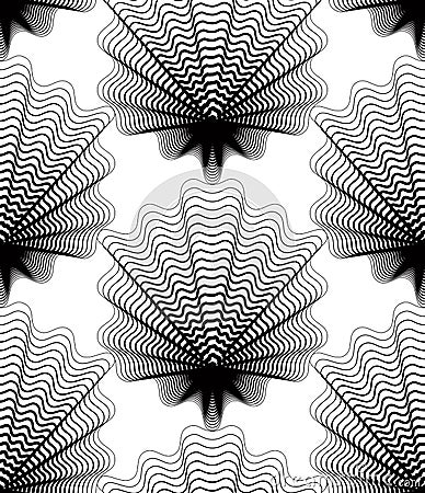 Black and white illusive abstract seamless pattern with geometric figures. Vector symmetric simple backdrop. Vector Illustration