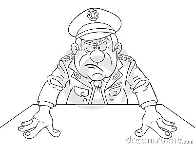 Black and white illustration of angry military general Vector Illustration