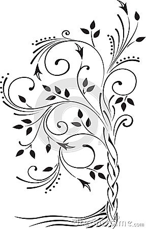 Black and white illustration of a beautiful stylized tree with l Vector Illustration