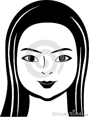 Black and white illustration of calm Chinese woman Vector Illustration