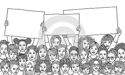 Diverse group of women holding empty signs Vector Illustration