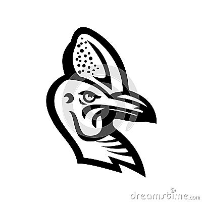 Head of a Cassowary Mascot Black and White Vector Illustration