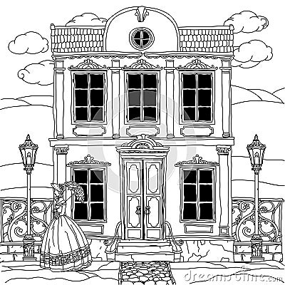 Black and white illustration of a house. Vector. Vector Illustration