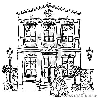 Black and white illustration of a house. Vector. Vector Illustration