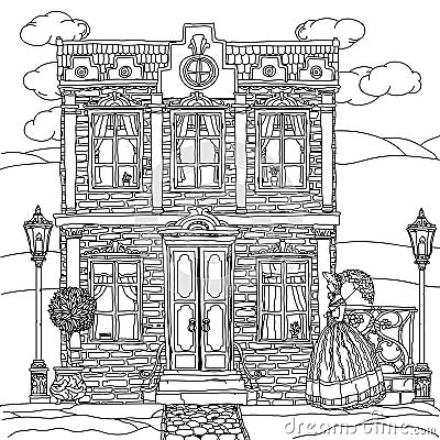 Black and white illustration of a house. Vector. Vector Illustration