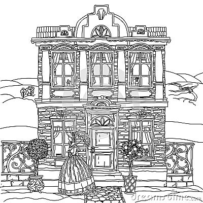 Black and white illustration of a house. Vector. Vector Illustration