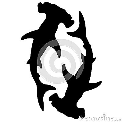 Black and white illustration of shark. Silhouette of a sea monster. Terrible bloodthirsty predator Vector Illustration