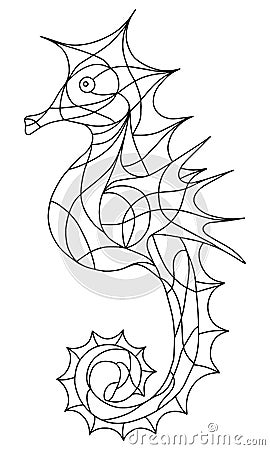 Black and White Illustration in stained glass style with abstract Seahorse. Image for Coloring Book and Coloring Page. Vector Illustration
