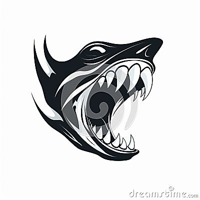 Scary Blackandwhite Shark Head Logo - Energetic And Dynamic Cobra Illustration Stock Photo