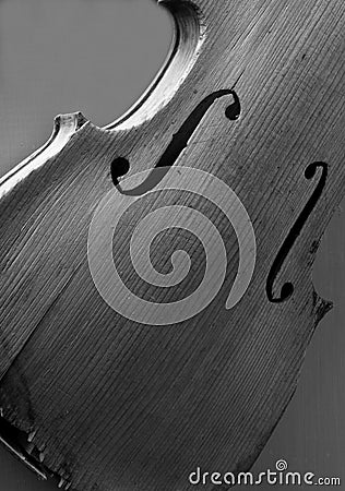 Black and white image of an antique violin on display Stock Photo