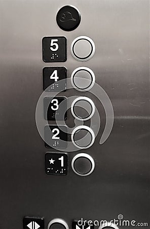 Elevator buttons first through fifth floor Stock Photo