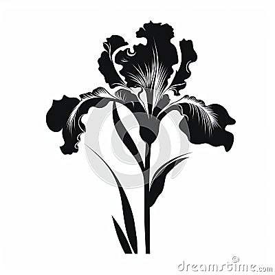 Elegant Iris Silhouette Vector In Black And White Cartoon Illustration