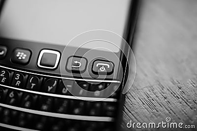 Black and white image of luxury Blackberry smartphone telephon Editorial Stock Photo