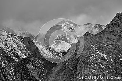 Black and white image of mountain steep Stock Photo