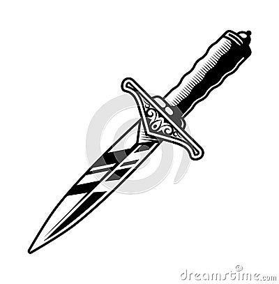 Black and white image of a small dagger. icon black Stock Photo