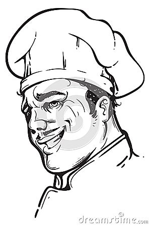 Black and white image of a smiling chef Vector Illustration