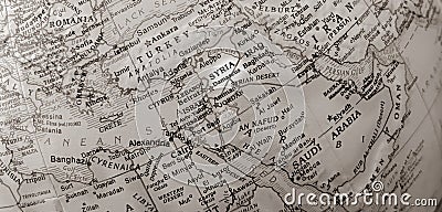 Black and white image of Syria and Damascus highlighted on a globe Stock Photo
