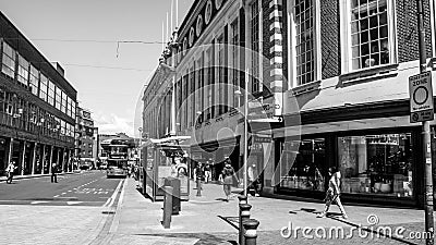 Black and White Image Town Centre Main Street With John Lewis And Bentall Centre Shopping Centre Editorial Stock Photo